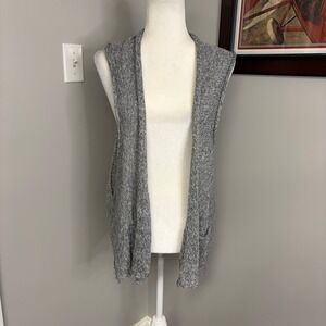 Eskandar 100% Linen Hand Loomed Scotland Marled Grey Knit Open Front Vest O/S